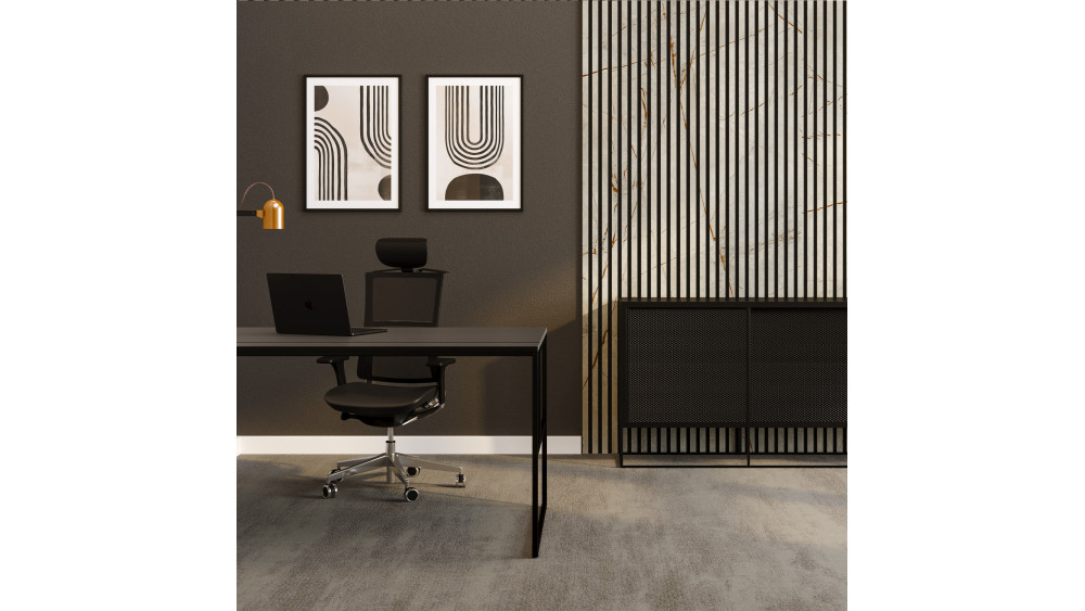 Panele lamelowe Grey Caspio w aranżacji gabinetu z biurkiem