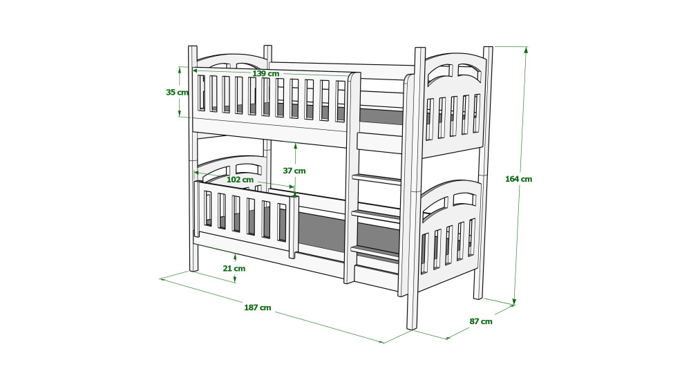 Łóżko drewniane piętrowe ZUZIA PIĘTROWA