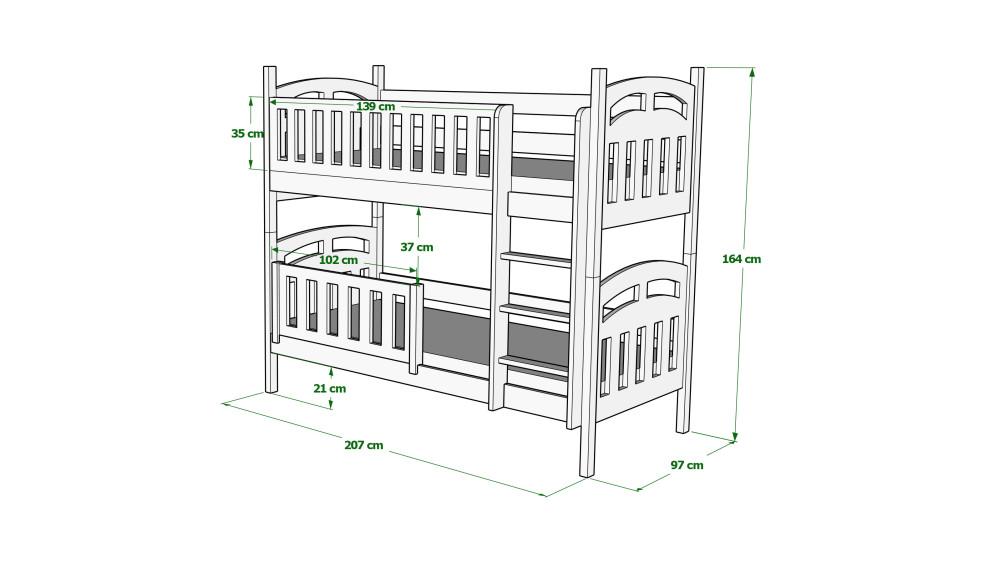 Łóżko drewniane piętrowe ZUZIA PIĘTROWA