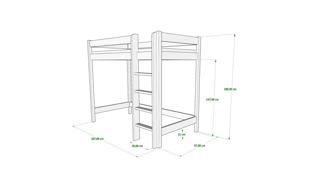 Łóżko drewniane ANTRESOLA, wysokość 180 cm