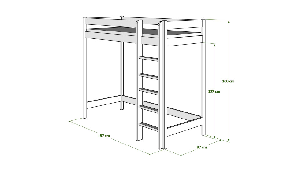 Łóżko antresola 160 cm wymiary 80x180 cm