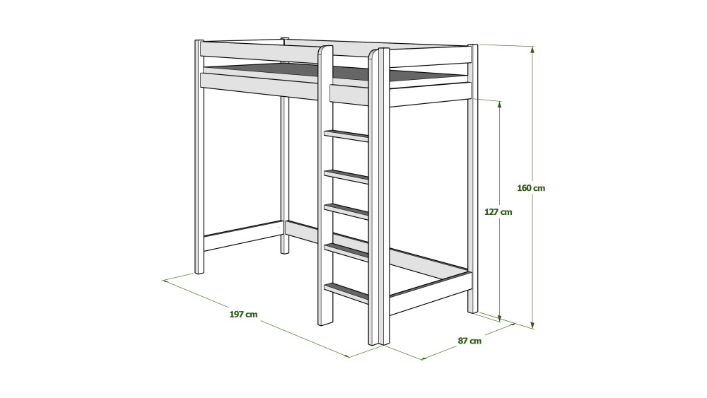 Łóżko antresola 160 cm wymiary 80x190 cm