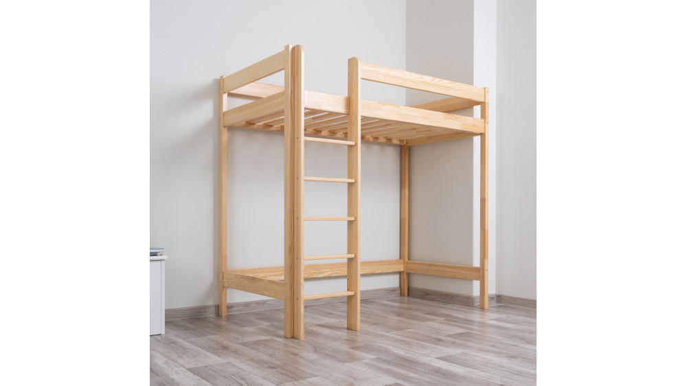 Łóżko antresola 160 cm sosna – widok na bryłę produktu z boku