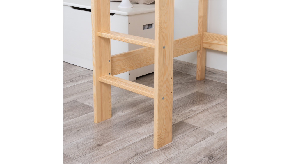 Łóżko drewniane Antresola wysokość 180 cm naturalne detal słupka drabinki