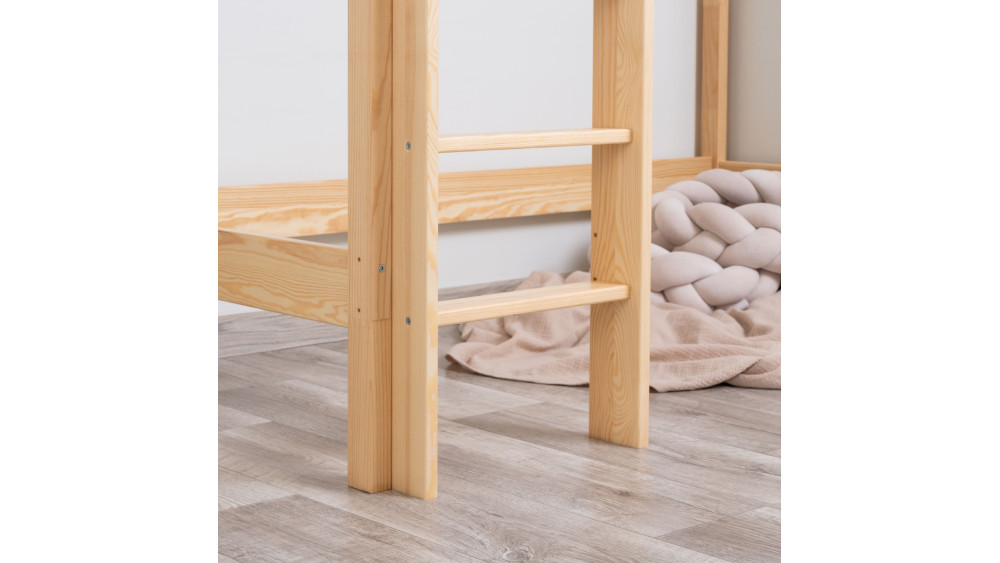 Łóżko drewniane Antresola wysokość 180 cm naturalne detal boku łóżka
