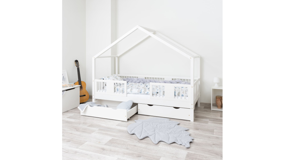 łóżko domek drewno sosnowe naturalne z wysuniętą szufladą z funkcją spania