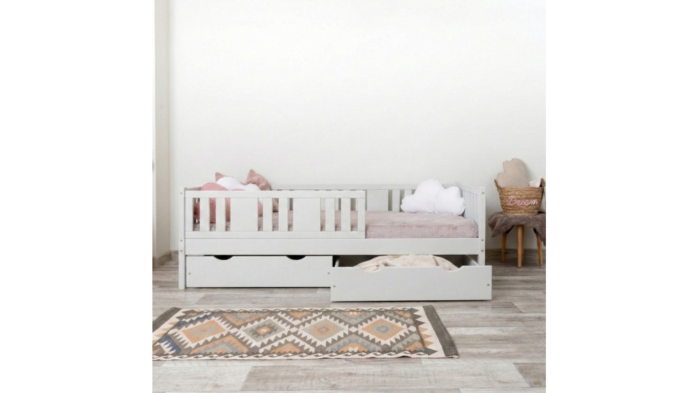 Łóżko dziecięce Niko szare z dwiema szufladami – widok bryły