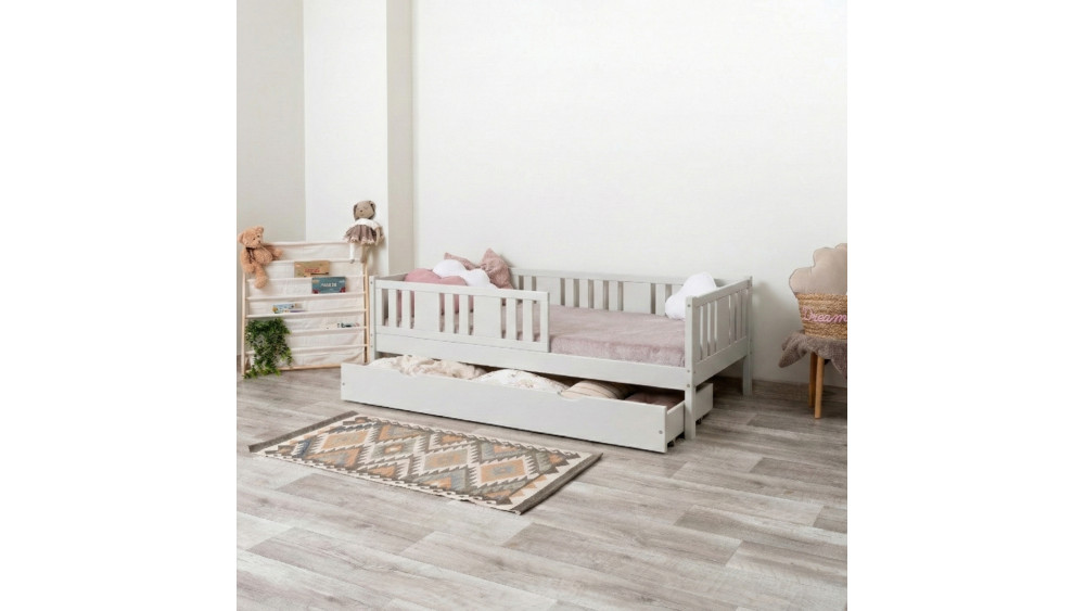 Łóżko dziecięce Niko szare z wysuniętą funkcją spania – widok produktu