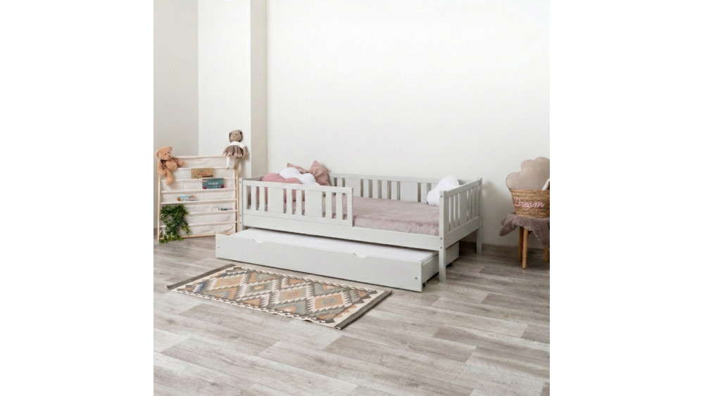 Łóżko dziecięce Niko szare z wysuniętym pojemnikiem – widok bryły