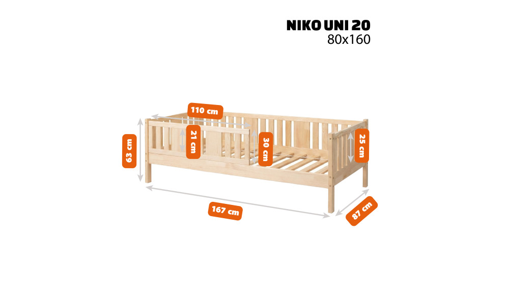 Łóżko NIKO Uni 20 wymiary 80x160 cm