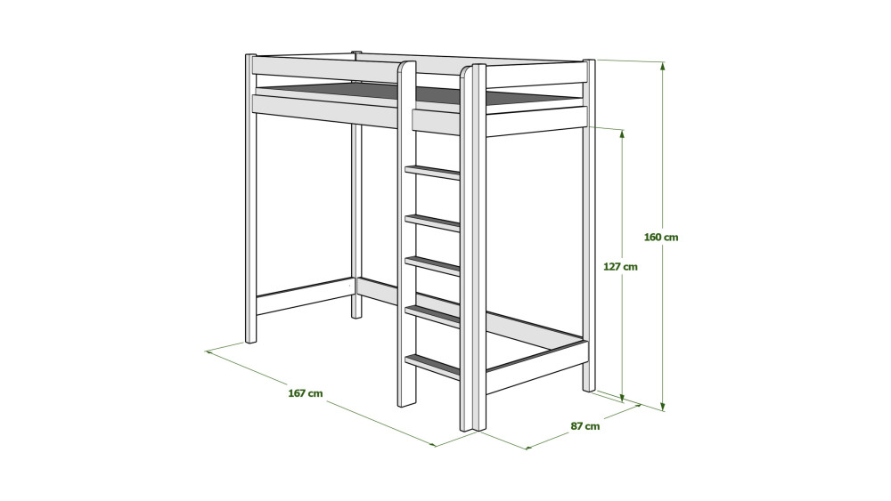 Łóżko Dziecięce Antresola 160x80 – Olcha (OUTLET), naturalne drewno sosnowe