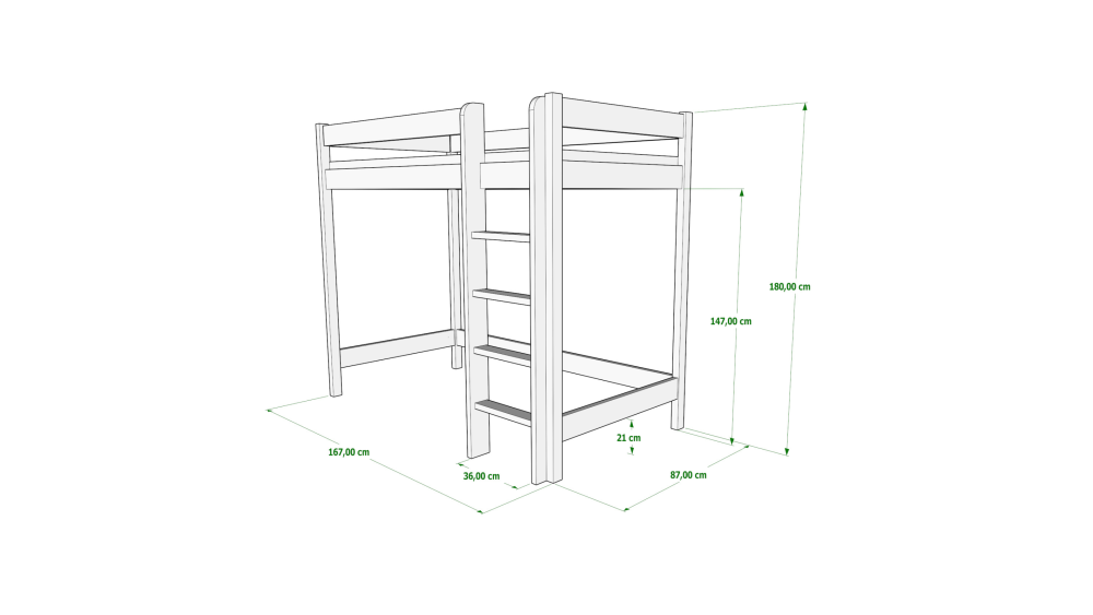 Łóżko Dziecięce Antresola 160x80 wysokość 180 cm – Biały (OUTLET), naturalne drewno sosnowe