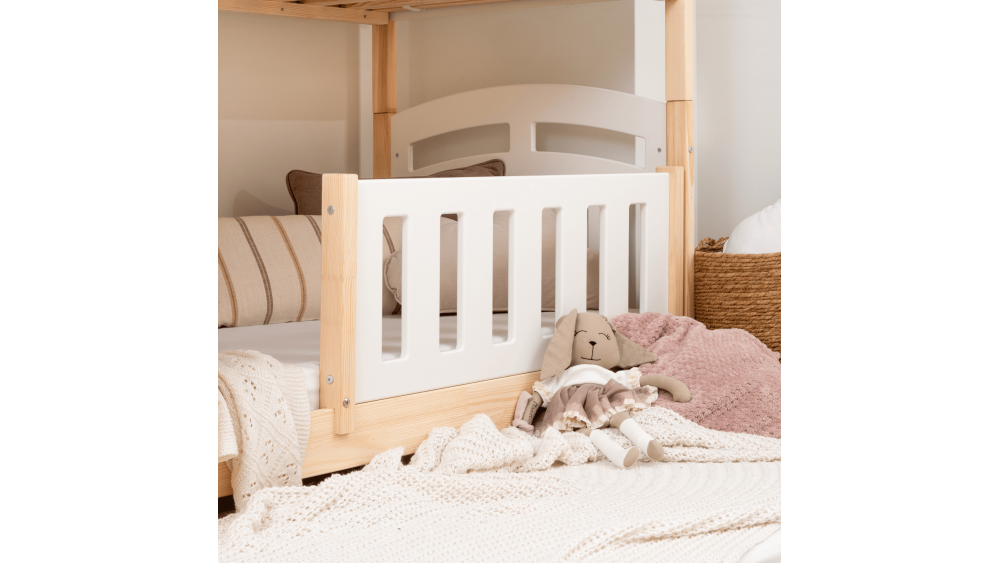 Łóżko drewniane piętrowe ZUZIA PIĘTROWA Z WYSUWEM – Meble Wróbel, naturalne drewno sosnowe