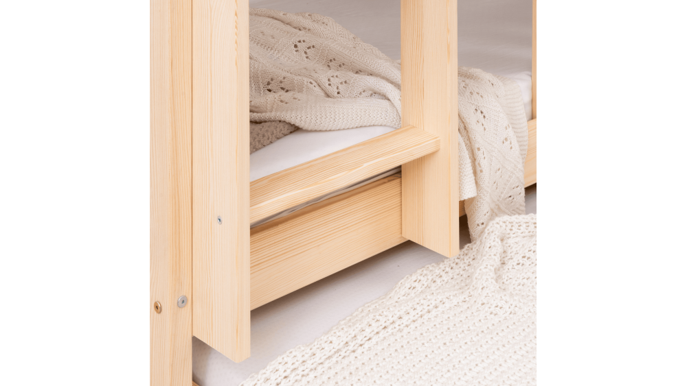 Łóżko drewniane piętrowe ZUZIA PIĘTROWA Z WYSUWEM – Meble Wróbel, naturalne drewno sosnowe