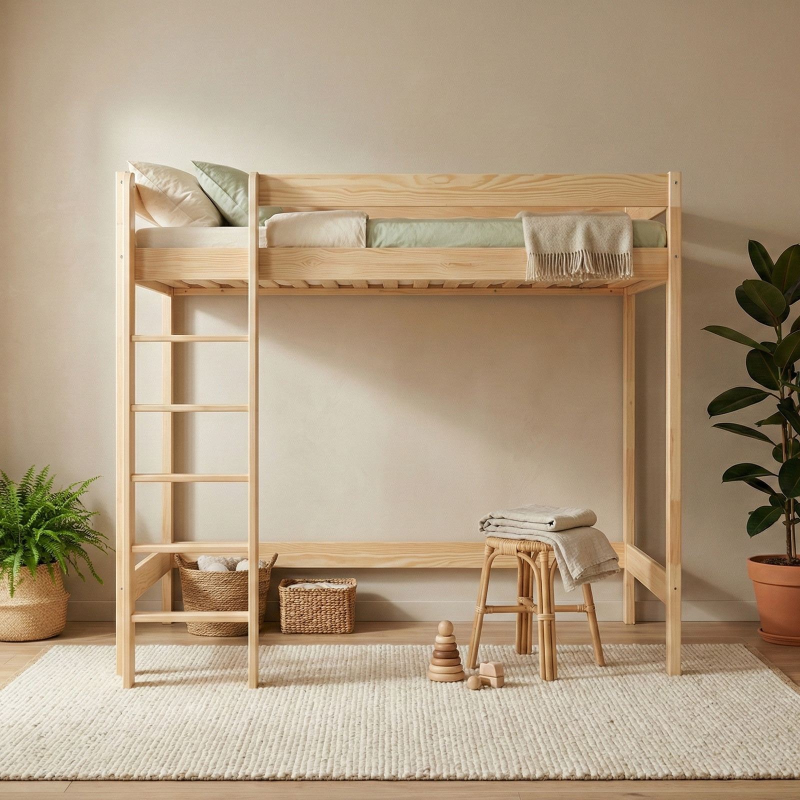 Łóżko drewniane ANTRESOLA, wysokość 180 cm