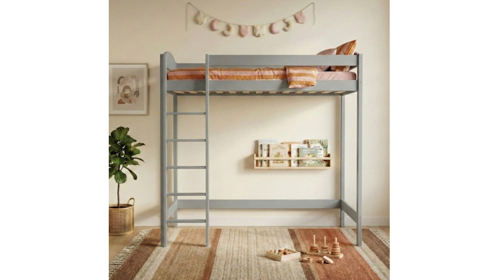 Łóżko antresola z łukiem 160 cm szare w przykładowej aranżacji pokoju