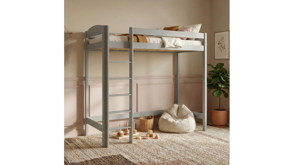 Łóżko antresola z łukiem 160 cm szare – widok produktu w pokoju dziecięcym