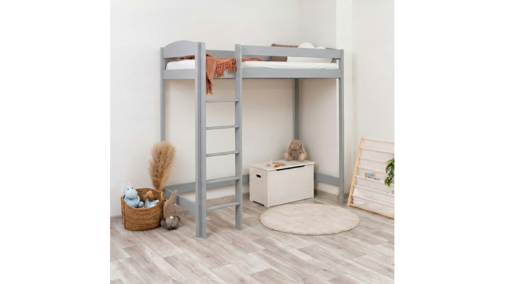 Łóżko antresola z łukiem 160 cm szare – widok pod kątem w pokoju