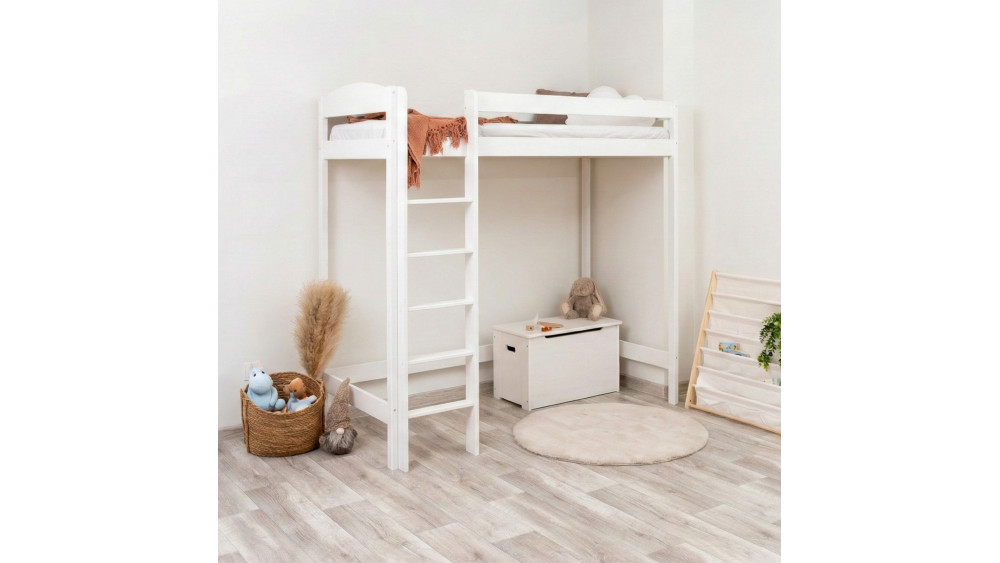 Łóżko drewniane ANTRESOLA Z ŁUKIEM, wysokość 160 cm – Meble Wróbel, naturalne drewno sosnowe