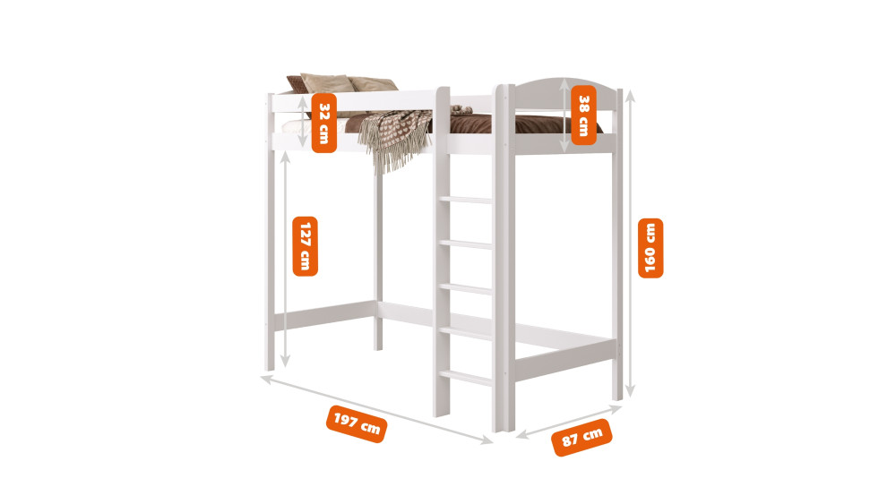 Łóżko antresola z łukiem 160 cm wymiary 80x190 cm