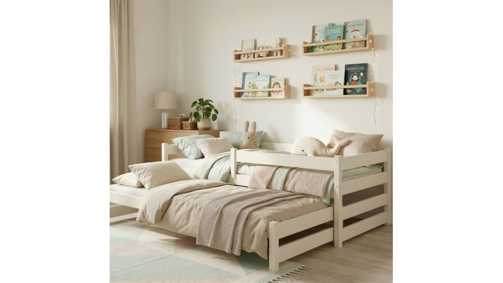 Łóżko drewniane podwójne PAWEŁEK DUO – Meble Wróbel, naturalne drewno sosnowe