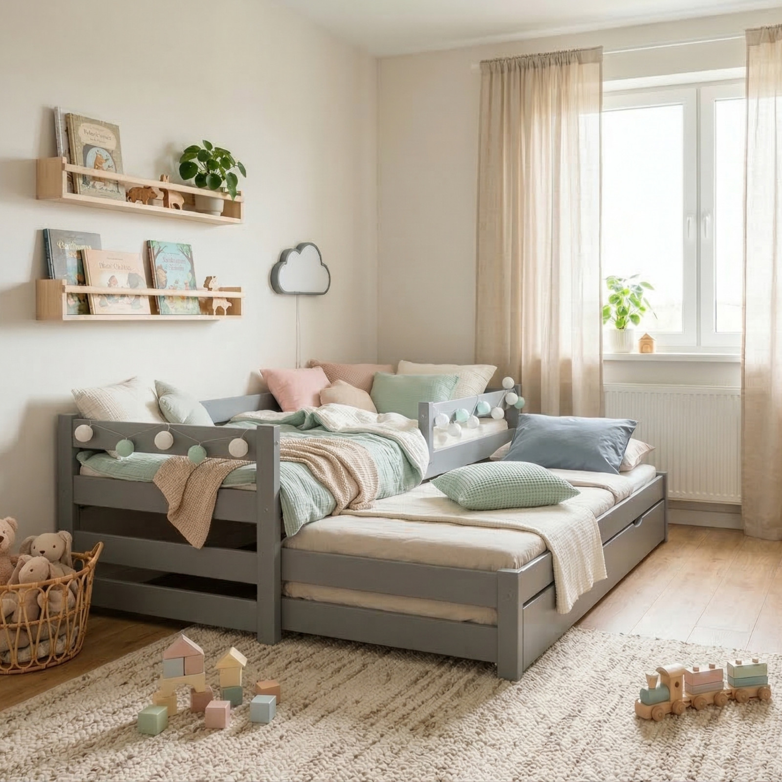 Łóżko drewniane podwójne PAWEŁEK DUO