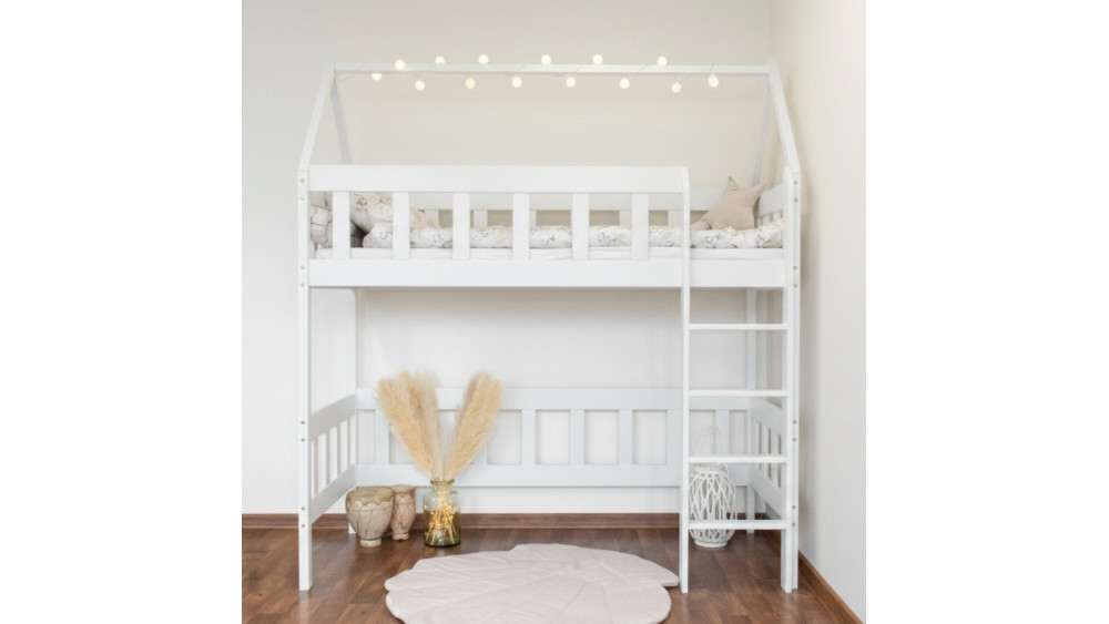 Łóżko pojedyncze drewniane antresola Chwat białe – widok z przodu