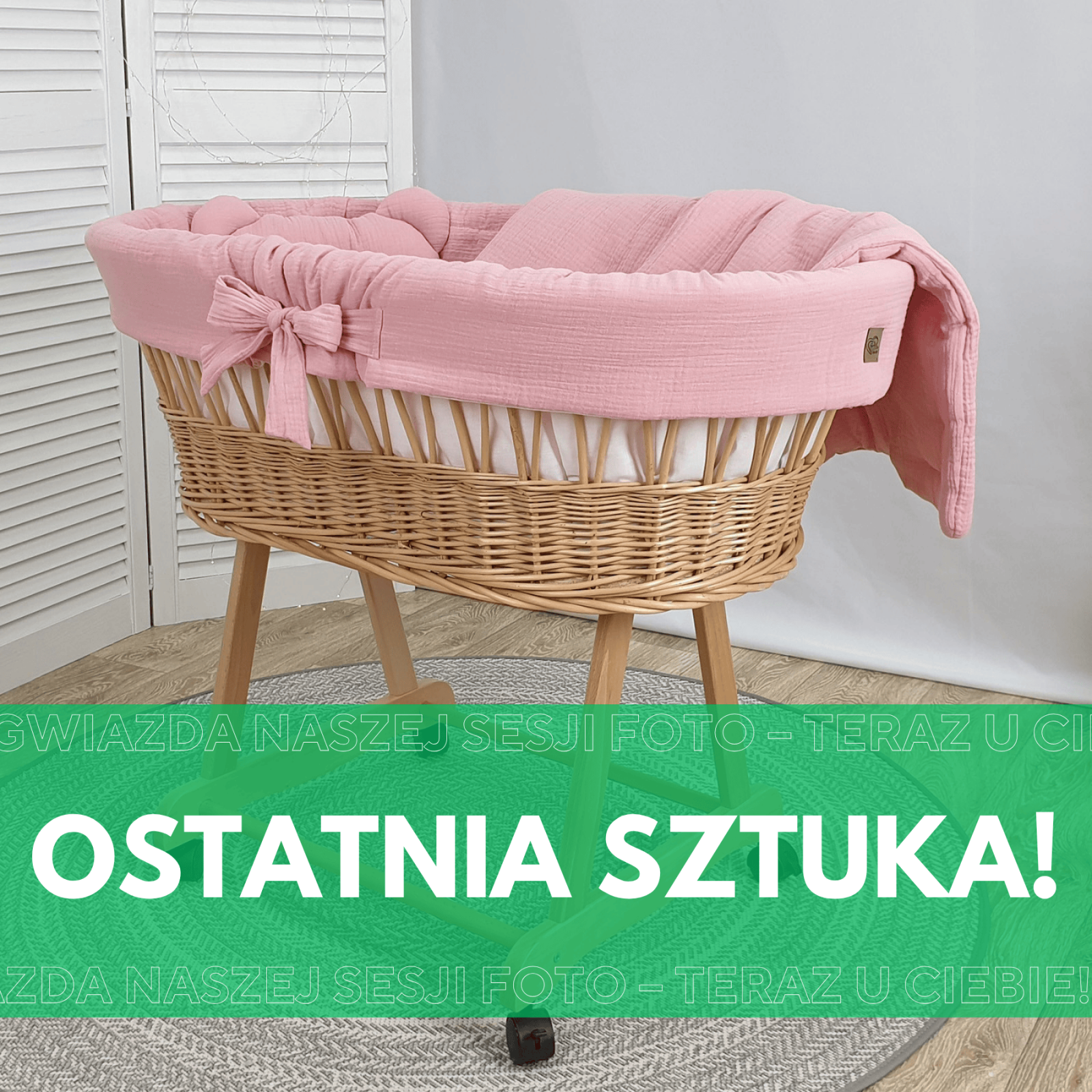 Kosz Mojżesza NATURALNY Muślin RÓŻOWY / Powystawowy