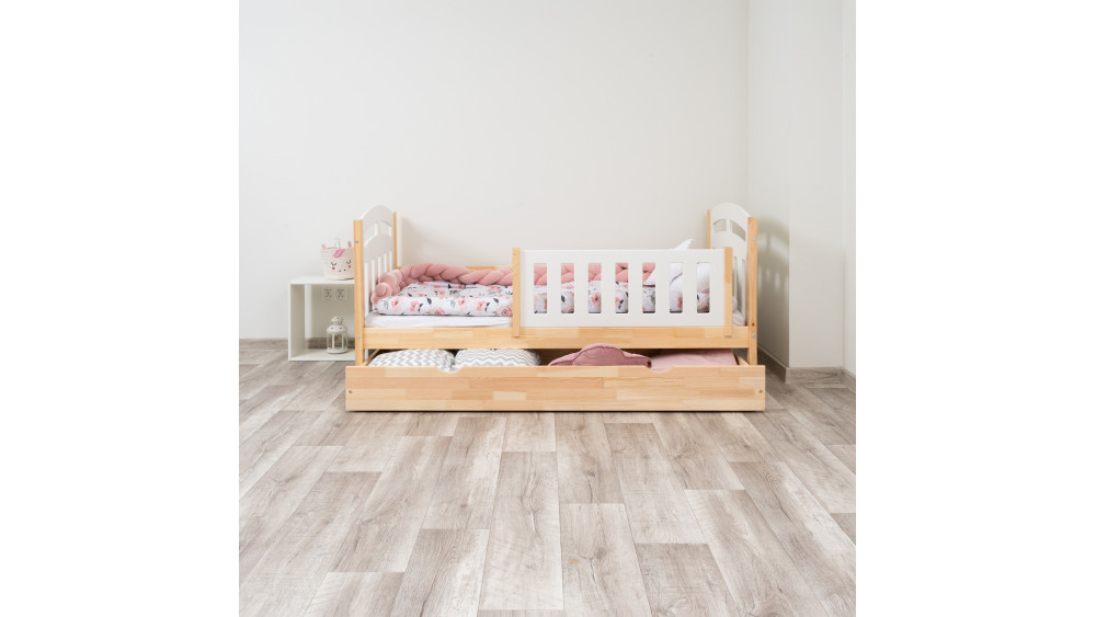 Łóżko dziecięce Zuzia Duo sosna-białe z wysuniętą szufladą