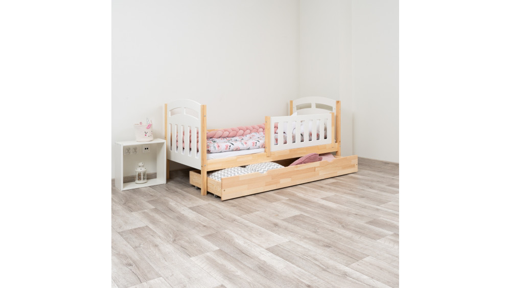 Łóżko dziecięce Zuzia Duo sosna-białe z wysuniętą szufladą