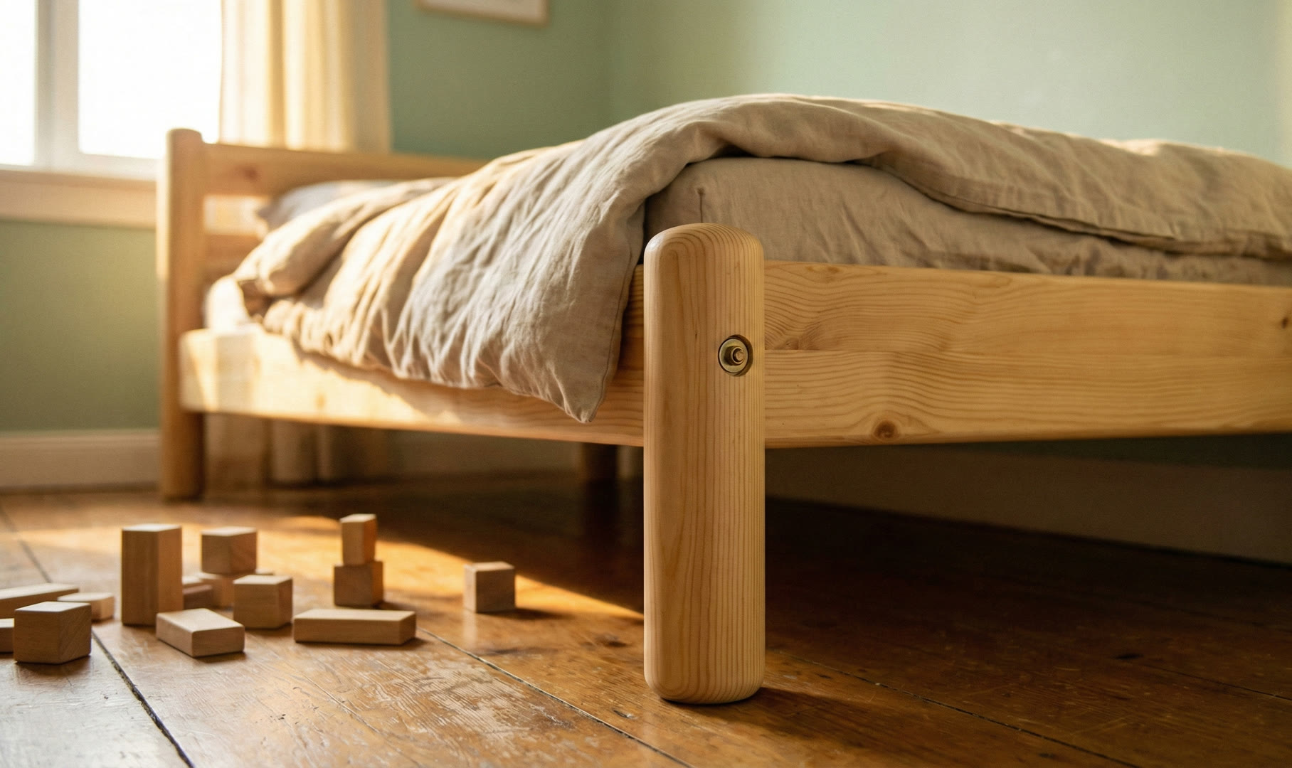 mały pokój rodzeństwa z dwiema strefami snu i bezpiecznym przejściem w nocy